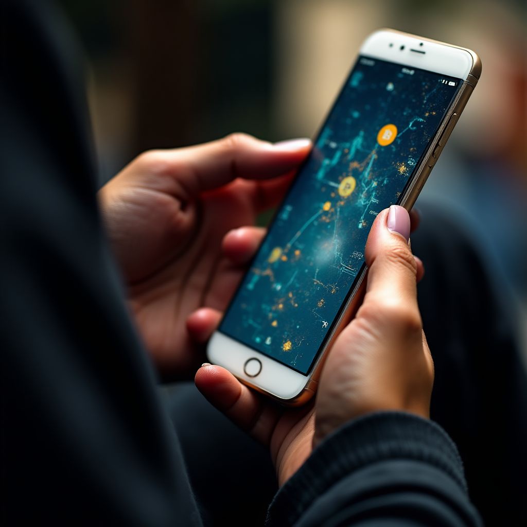 Personas utilizando aplicaciones de criptomonedas en Buenos Aires